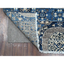 Load image into Gallery viewer, 4&#39;1&quot;x11&#39;6&quot; Medium Sapphire Blue, Hand Knotted Aryana Collection, Soft And Shiny Wool, Natural Dyes, Mamluk Design With Large Geometric Medallions, Wide Runner Oriental Rug FWR535512