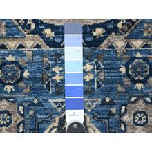 Load image into Gallery viewer, 4&#39;1&quot;x11&#39;6&quot; Medium Sapphire Blue, Hand Knotted Aryana Collection, Soft And Shiny Wool, Natural Dyes, Mamluk Design With Large Geometric Medallions, Wide Runner Oriental Rug FWR535512