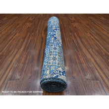 Load image into Gallery viewer, 4&#39;1&quot;x11&#39;6&quot; Medium Sapphire Blue, Hand Knotted Aryana Collection, Soft And Shiny Wool, Natural Dyes, Mamluk Design With Large Geometric Medallions, Wide Runner Oriental Rug FWR535512