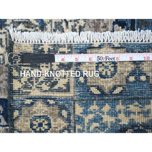 4'1"x11'6" Medium Sapphire Blue, Hand Knotted Aryana Collection, Soft And Shiny Wool, Natural Dyes, Mamluk Design With Large Geometric Medallions, Wide Runner Oriental Rug FWR535512