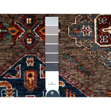 Load image into Gallery viewer, 5&#39;1&quot;x6&#39;9&quot; Cinereous Gray, Afghan Super Kazak With All Over Large Elements, Soft and Shiny Wool, Hand Knotted Vegetable Dyes Runner Oriental Rug FWR535530