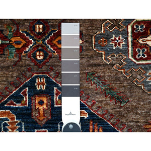 5'1"x6'9" Cinereous Gray, Afghan Super Kazak With All Over Large Elements, Soft and Shiny Wool, Hand Knotted Vegetable Dyes Runner Oriental Rug FWR535530