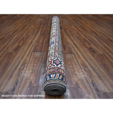 Load image into Gallery viewer, 5&#39;1&quot;x6&#39;9&quot; Cinereous Gray, Afghan Super Kazak With All Over Large Elements, Soft and Shiny Wool, Hand Knotted Vegetable Dyes Runner Oriental Rug FWR535530