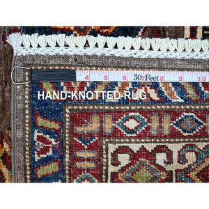 5'1"x6'9" Cinereous Gray, Afghan Super Kazak With All Over Large Elements, Soft and Shiny Wool, Hand Knotted Vegetable Dyes Runner Oriental Rug FWR535530