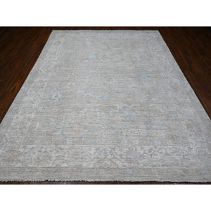 8'3"x9'10" Medium Gray, Hand Knotted Angora Oushak, Natural Dyes with All Over Rural Floral Design, Wool Weft, Afghan Oriental Rug FWR535548