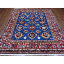 Load image into Gallery viewer, 8&#39;x8&#39; Indigo Blue, Shiny Wool, Hand Knotted, Vegetable Dyes, Super Kazak with Tribal Motifs, Oriental Square Rug FWR535650