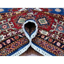 Load image into Gallery viewer, 8&#39;x8&#39; Indigo Blue, Shiny Wool, Hand Knotted, Vegetable Dyes, Super Kazak with Tribal Motifs, Oriental Square Rug FWR535650