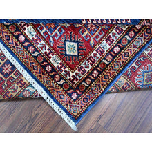 Load image into Gallery viewer, 8&#39;x8&#39; Indigo Blue, Shiny Wool, Hand Knotted, Vegetable Dyes, Super Kazak with Tribal Motifs, Oriental Square Rug FWR535650