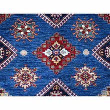 Load image into Gallery viewer, 8&#39;x8&#39; Indigo Blue, Shiny Wool, Hand Knotted, Vegetable Dyes, Super Kazak with Tribal Motifs, Oriental Square Rug FWR535650