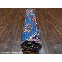 Load image into Gallery viewer, 8&#39;x8&#39; Indigo Blue, Shiny Wool, Hand Knotted, Vegetable Dyes, Super Kazak with Tribal Motifs, Oriental Square Rug FWR535650