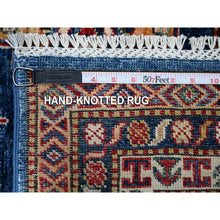 Load image into Gallery viewer, 8&#39;x8&#39; Indigo Blue, Shiny Wool, Hand Knotted, Vegetable Dyes, Super Kazak with Tribal Motifs, Oriental Square Rug FWR535650