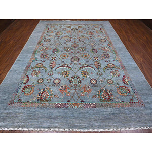 8'10"x12' Window Gray, Sultani Motif with Tabriz All Over Shah Abbas Flower Design Featuring a Plain Border, Soft and Vibrant Wool, Hand Knotted, Oriental Rug FWR535662