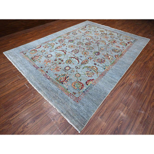 8'10"x12' Window Gray, Sultani Motif with Tabriz All Over Shah Abbas Flower Design Featuring a Plain Border, Soft and Vibrant Wool, Hand Knotted, Oriental Rug FWR535662