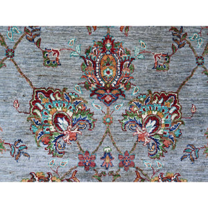 8'10"x12' Window Gray, Sultani Motif with Tabriz All Over Shah Abbas Flower Design Featuring a Plain Border, Soft and Vibrant Wool, Hand Knotted, Oriental Rug FWR535662