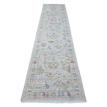 Load image into Gallery viewer, 2&#39;9&quot;x12&#39; Misty Gray, Soft Wool Foundation, Hand Knotted, Afghan Angora Oushak, Natural Dyes, Rural Floral Motifs All Over Design, Runner Oriental Rug FWR535674