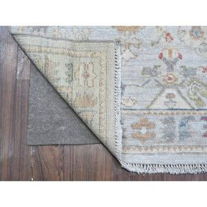 2'9"x12' Misty Gray, Soft Wool Foundation, Hand Knotted, Afghan Angora Oushak, Natural Dyes, Rural Floral Motifs All Over Design, Runner Oriental Rug FWR535674