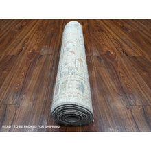 Load image into Gallery viewer, 2&#39;9&quot;x12&#39; Misty Gray, Soft Wool Foundation, Hand Knotted, Afghan Angora Oushak, Natural Dyes, Rural Floral Motifs All Over Design, Runner Oriental Rug FWR535674