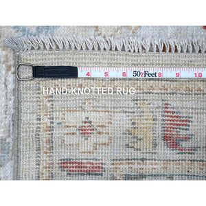 2'9"x12' Misty Gray, Soft Wool Foundation, Hand Knotted, Afghan Angora Oushak, Natural Dyes, Rural Floral Motifs All Over Design, Runner Oriental Rug FWR535674