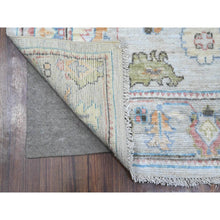 Load image into Gallery viewer, 4&#39;x10&#39;8&quot; Beau Blue, Hand Knotted, Soft Pile, Wool Weft, Vivid Rural Elements All Over Design, Natural Dyes, Afghan Angora Oushak, Wide Gallery Runner Oriental Rug FWR535740