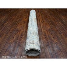 Load image into Gallery viewer, 4&#39;x10&#39;8&quot; Beau Blue, Hand Knotted, Soft Pile, Wool Weft, Vivid Rural Elements All Over Design, Natural Dyes, Afghan Angora Oushak, Wide Gallery Runner Oriental Rug FWR535740