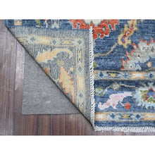 Load image into Gallery viewer, 4&#39;1&quot;x10&#39;7&quot; Steel Blue, Vegetable Dyes, Soft Wool Weft, Hand Knotted, Afghan Angora Oushak, Village Flower And Leaf Motifs All Over Design, Wide Gallery Oriental Runner Rug FWR535746