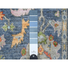 Load image into Gallery viewer, 4&#39;1&quot;x10&#39;7&quot; Steel Blue, Vegetable Dyes, Soft Wool Weft, Hand Knotted, Afghan Angora Oushak, Village Flower And Leaf Motifs All Over Design, Wide Gallery Oriental Runner Rug FWR535746