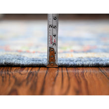 Load image into Gallery viewer, 4&#39;1&quot;x10&#39;7&quot; Steel Blue, Vegetable Dyes, Soft Wool Weft, Hand Knotted, Afghan Angora Oushak, Village Flower And Leaf Motifs All Over Design, Wide Gallery Oriental Runner Rug FWR535746