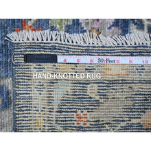 Load image into Gallery viewer, 4&#39;1&quot;x10&#39;7&quot; Steel Blue, Vegetable Dyes, Soft Wool Weft, Hand Knotted, Afghan Angora Oushak, Village Flower And Leaf Motifs All Over Design, Wide Gallery Oriental Runner Rug FWR535746