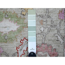 Load image into Gallery viewer, 3&#39;9&quot;x9&#39;7&quot; Sage Green, Wool Foundation, Natural Dyes, Rural Floral Design, Hand Knotted Angora Oushak, Runner Wide Gallery Oriental Rug FWR535752