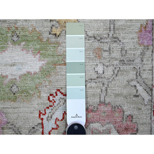 3'9"x9'7" Sage Green, Wool Foundation, Natural Dyes, Rural Floral Design, Hand Knotted Angora Oushak, Runner Wide Gallery Oriental Rug FWR535752