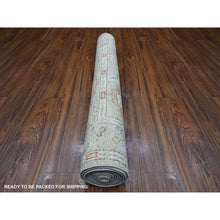 Load image into Gallery viewer, 3&#39;9&quot;x9&#39;7&quot; Sage Green, Wool Foundation, Natural Dyes, Rural Floral Design, Hand Knotted Angora Oushak, Runner Wide Gallery Oriental Rug FWR535752