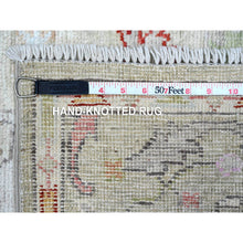 Load image into Gallery viewer, 3&#39;9&quot;x9&#39;7&quot; Sage Green, Wool Foundation, Natural Dyes, Rural Floral Design, Hand Knotted Angora Oushak, Runner Wide Gallery Oriental Rug FWR535752