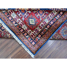 Load image into Gallery viewer, 8&#39;x8&#39; Medium Blue and Carnelian Red, Super Kazak with Colorful Repetitive Medallions Afghan Extra Soft Wool, Hand Knotted Square Oriental Rug FWR535758