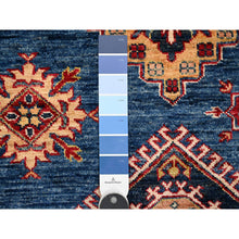 Load image into Gallery viewer, 8&#39;x8&#39; Medium Blue and Carnelian Red, Super Kazak with Colorful Repetitive Medallions Afghan Extra Soft Wool, Hand Knotted Square Oriental Rug FWR535758