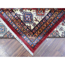 Load image into Gallery viewer, 10&#39;x10&#39; Scarlet Red, All Over Large Medallions, Hand Knotted Natural Dyes, Afghan Super Kazak, Shiny Wool, Oriental Square Rug FWR535776