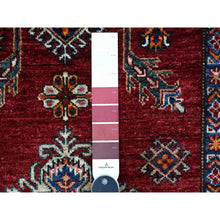 Load image into Gallery viewer, 10&#39;x10&#39; Scarlet Red, All Over Large Medallions, Hand Knotted Natural Dyes, Afghan Super Kazak, Shiny Wool, Oriental Square Rug FWR535776