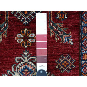 10'x10' Scarlet Red, All Over Large Medallions, Hand Knotted Natural Dyes, Afghan Super Kazak, Shiny Wool, Oriental Square Rug FWR535776