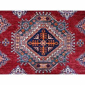 10'x10' Scarlet Red, All Over Large Medallions, Hand Knotted Natural Dyes, Afghan Super Kazak, Shiny Wool, Oriental Square Rug FWR535776