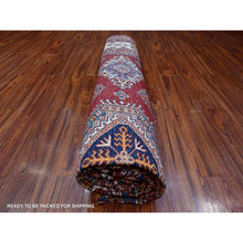 Load image into Gallery viewer, 10&#39;x10&#39; Scarlet Red, All Over Large Medallions, Hand Knotted Natural Dyes, Afghan Super Kazak, Shiny Wool, Oriental Square Rug FWR535776