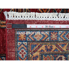 Load image into Gallery viewer, 10&#39;x10&#39; Scarlet Red, All Over Large Medallions, Hand Knotted Natural Dyes, Afghan Super Kazak, Shiny Wool, Oriental Square Rug FWR535776