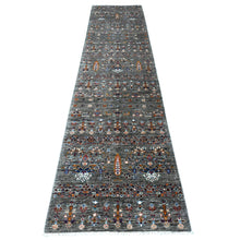 Load image into Gallery viewer, 2&#39;9&quot;x12&#39; Dim Gray, Borderless, Hand Knotted Afghan Peshawar Tree Design With Animal Figurines, Vegetable Dyes, 100% Wool, Runner Oriental Rug FWR535812