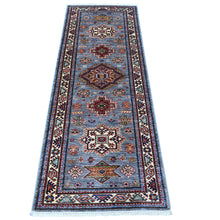 Load image into Gallery viewer, 2&#39;6&quot;x6&#39;8&quot; Oxford Gray, Hand Knotted Afghan Super Kazak With Large Medallions, Vegetable Dyes, Soft Wool, XL Runner Oriental Rug FWR535824