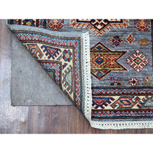 Load image into Gallery viewer, 2&#39;6&quot;x6&#39;8&quot; Oxford Gray, Hand Knotted Afghan Super Kazak With Large Medallions, Vegetable Dyes, Soft Wool, XL Runner Oriental Rug FWR535824