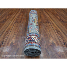 Load image into Gallery viewer, 2&#39;6&quot;x6&#39;8&quot; Oxford Gray, Hand Knotted Afghan Super Kazak With Large Medallions, Vegetable Dyes, Soft Wool, XL Runner Oriental Rug FWR535824