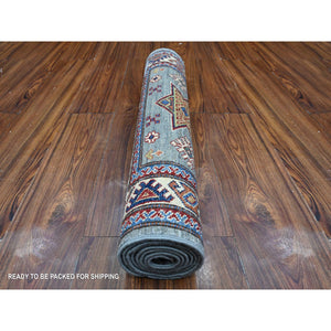 2'6"x6'8" Oxford Gray, Hand Knotted Afghan Super Kazak With Large Medallions, Vegetable Dyes, Soft Wool, XL Runner Oriental Rug FWR535824