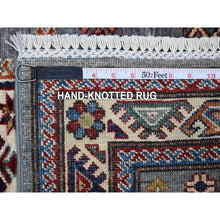 Load image into Gallery viewer, 2&#39;6&quot;x6&#39;8&quot; Oxford Gray, Hand Knotted Afghan Super Kazak With Large Medallions, Vegetable Dyes, Soft Wool, XL Runner Oriental Rug FWR535824