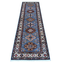 Load image into Gallery viewer, 2&#39;7&quot;x8&#39;4&quot; Thundercloud Gray and Classic White, Hand Knotted Afghan Super Kazak, Vegetable Dyes, All Over Medallions, All Wool, Runner Oriental Rug FWR535830