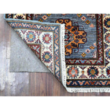 Load image into Gallery viewer, 2&#39;7&quot;x8&#39;4&quot; Thundercloud Gray and Classic White, Hand Knotted Afghan Super Kazak, Vegetable Dyes, All Over Medallions, All Wool, Runner Oriental Rug FWR535830