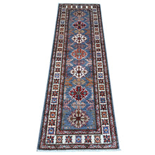 Load image into Gallery viewer, 2&#39;x6&#39;5&quot; Solitude Gray, Afghan Super Kazak, Hand Knotted Natural Dyes, Large Motifs, 100% Wool, Runner Oriental Rug FWR535836