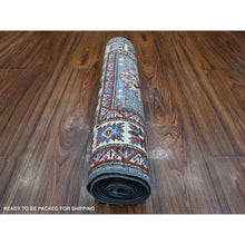 Load image into Gallery viewer, 2&#39;x6&#39;5&quot; Solitude Gray, Afghan Super Kazak, Hand Knotted Natural Dyes, Large Motifs, 100% Wool, Runner Oriental Rug FWR535836